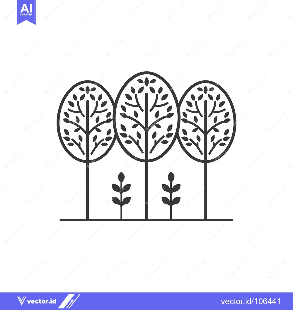 Premium Vector dari Three stylized trees with leaves and two saplings