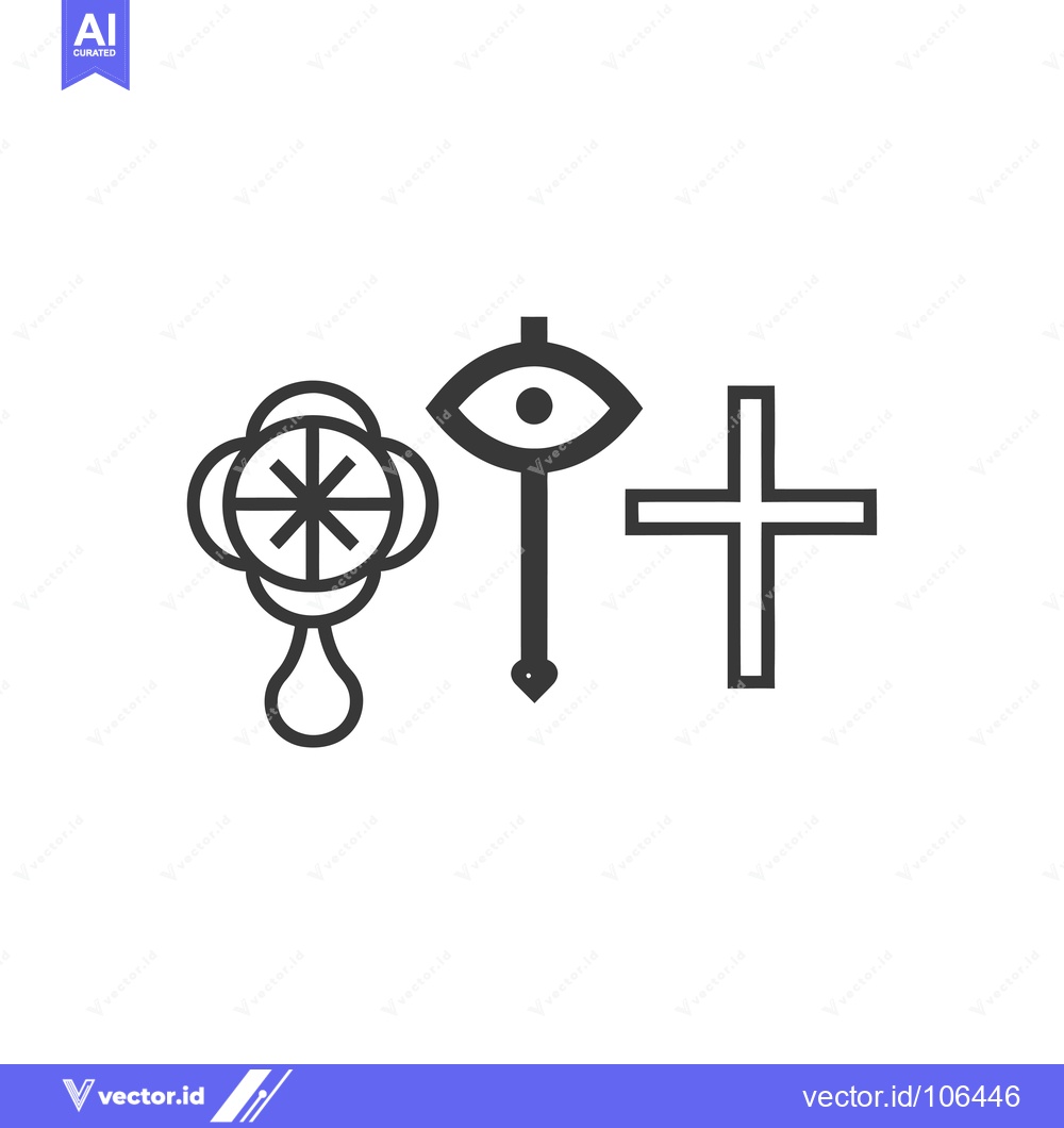 Premium Vector of Three Symbolic Figures: Wheel, Eye, and Cross