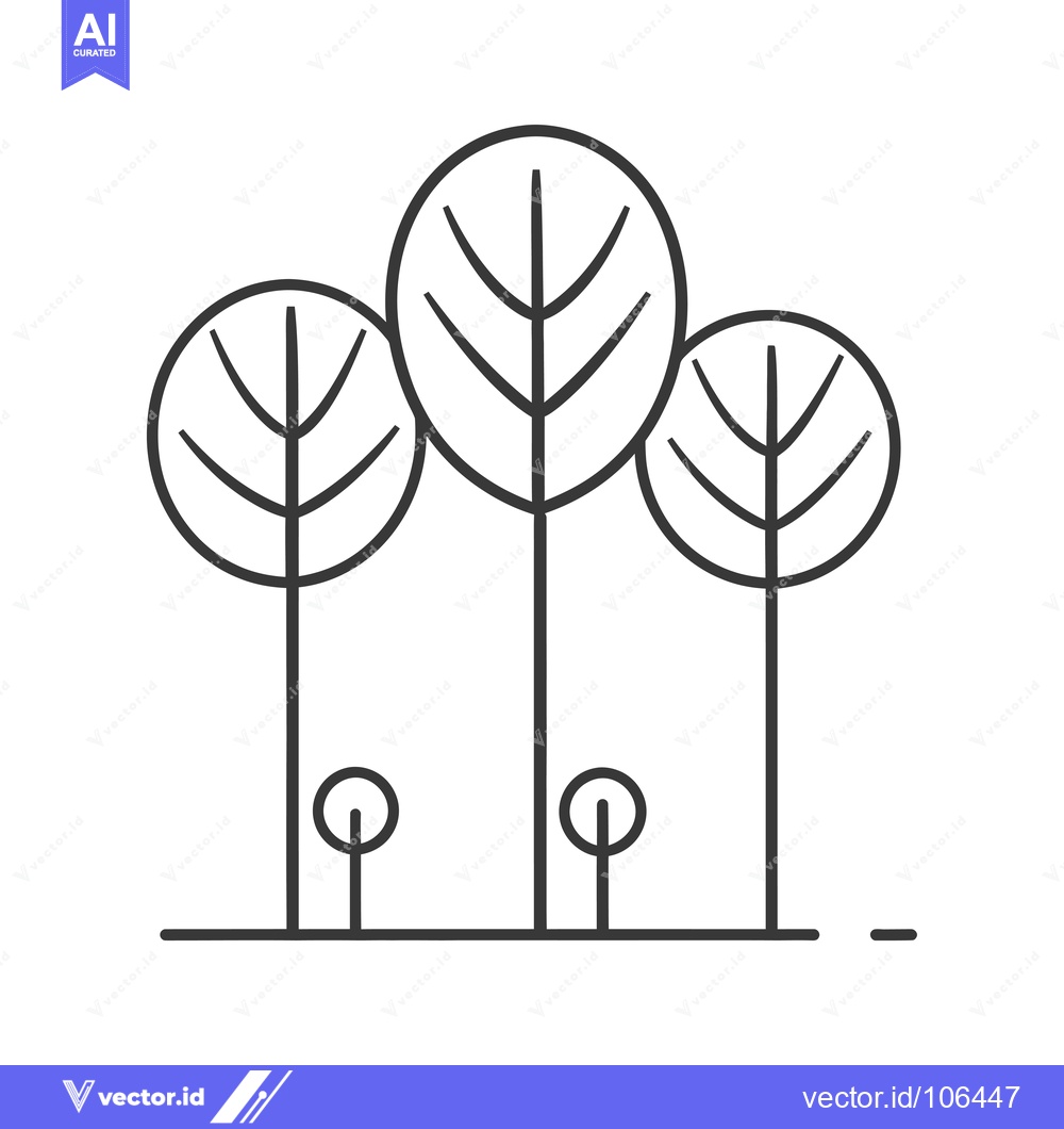 Premium Vector dari Three Tall Trees and Two Small Trees with a Thin Line Ground