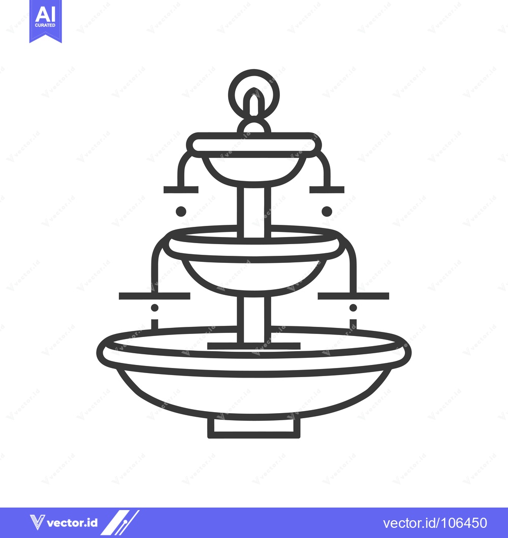 Premium Vector dari Three-tiered fountain with a round basin and water spouts