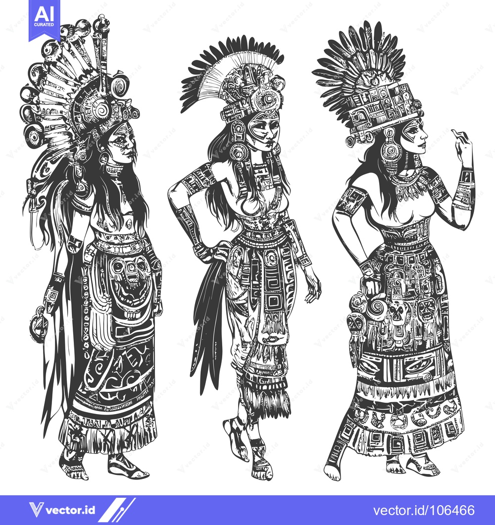 Premium Vector dari Three Women in Traditional Mayan Clothing