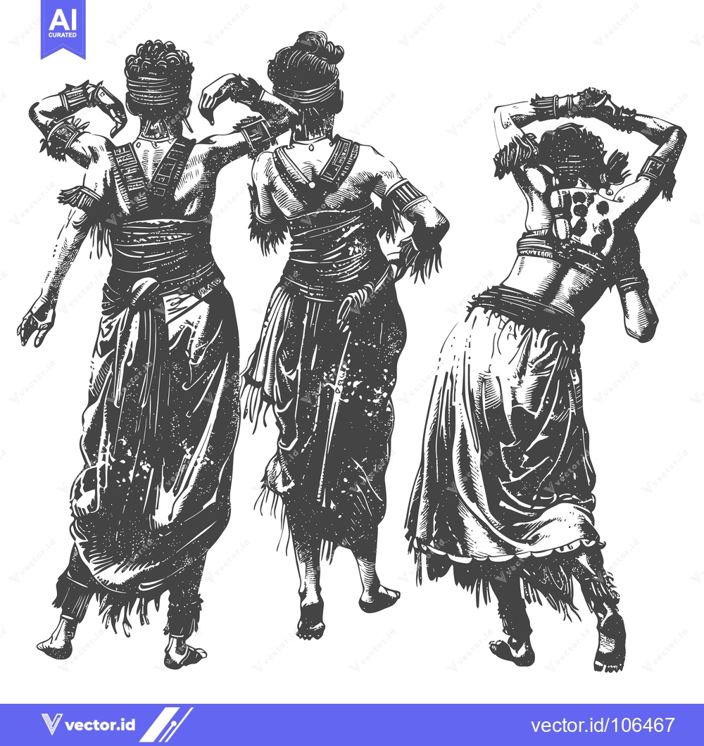 Premium Vector dari Three Women in Traditional Tribal Attire Facing Away from the Viewer