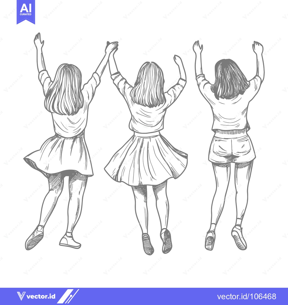 Premium Vector of Three Women Jumping with Arms Raised in the Air