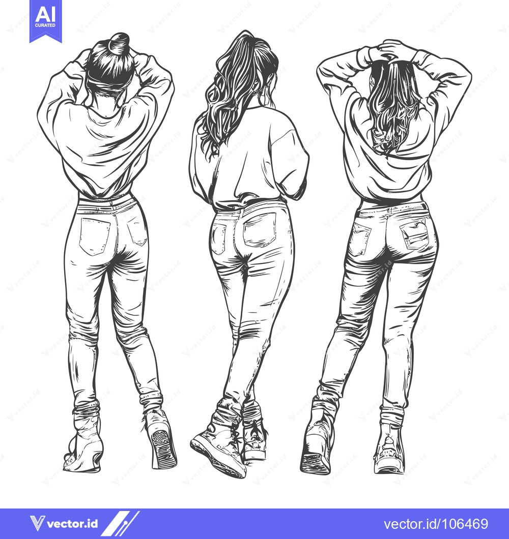 Premium Vector dari Three Women Wearing Jeans and Sweatshirts from Behind