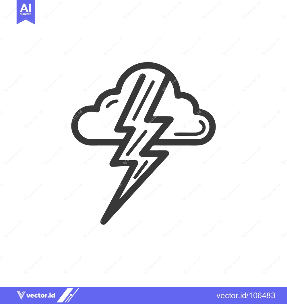 Premium Vector of Minimalist Thunderstorm Icon: Stylized Cloud with Bold Lightning Bolt
