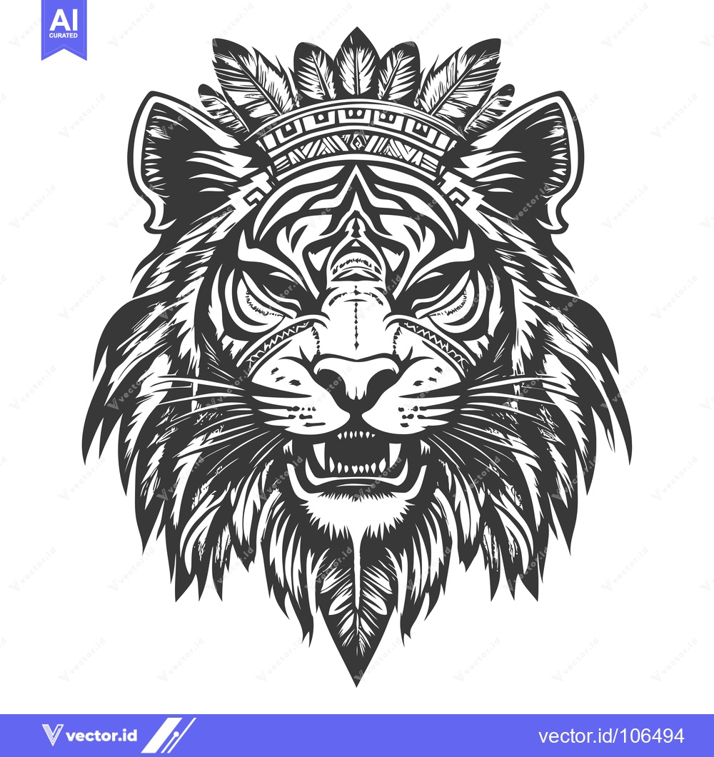 Premium Vector dari Tiger Head with Native American Headdress