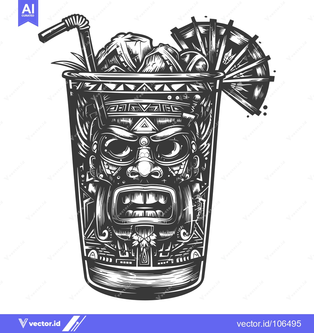 Premium Vector of Tiki Cocktail Glass with Intricate Carved Design