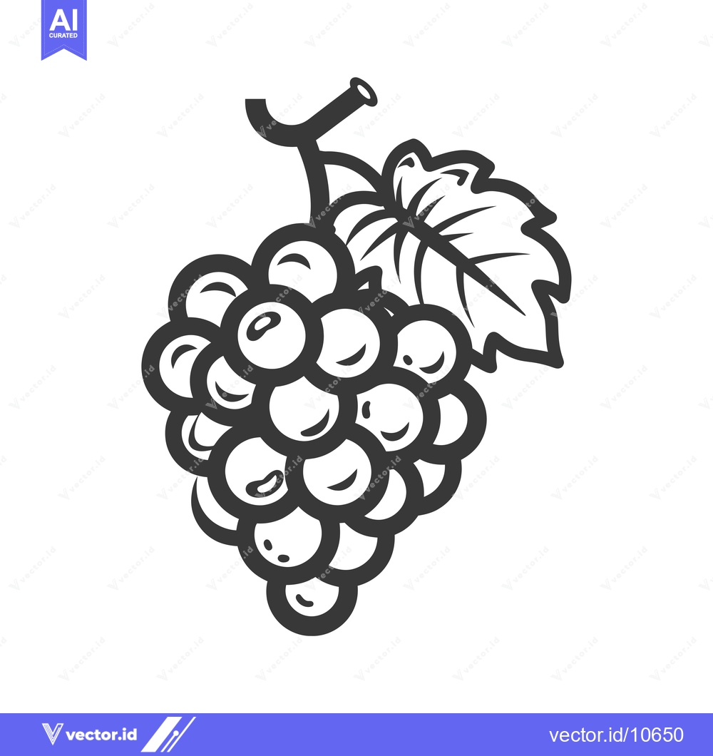 Premium Vector dari A Black and White Outline Illustration of a Grape Cluster with a Leaf