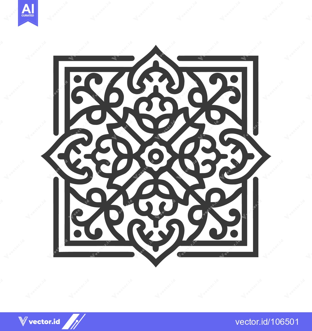 Premium Vector of Intricate Geometric Mandala Design in Black and White, Square Frame