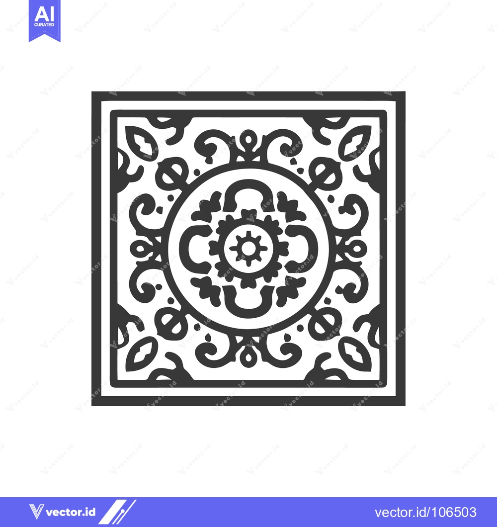 Premium Vector of Ornate Square Tile Design with Floral and Geometric Elements in Black