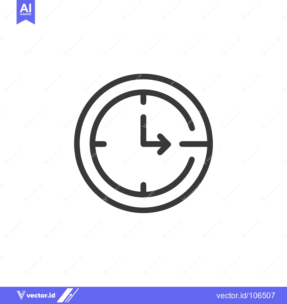 Premium Vector of Minimalist Clock Icon with Arrow, Time Symbol, Dark Gray Outline on Wh