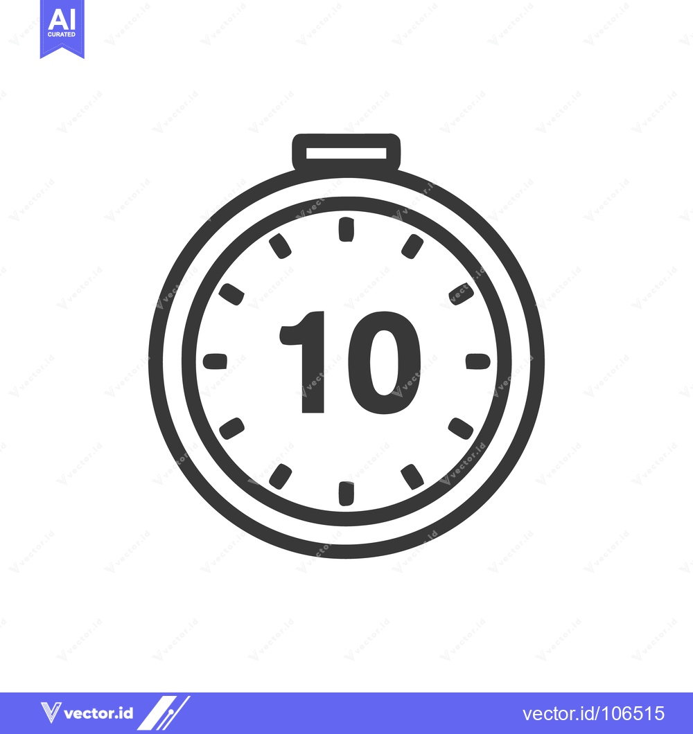 Premium Vector dari Minimalist Stopwatch Icon with Number 10, Black Outline on White Backg