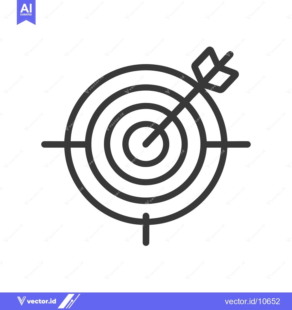Premium Vector of A black and white outline illustration of an arrow hitting the bullsey