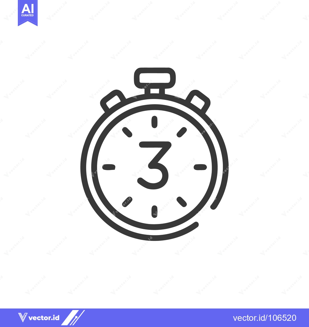 Premium Vector of Minimalist Stopwatch Icon with Number Three on White Background