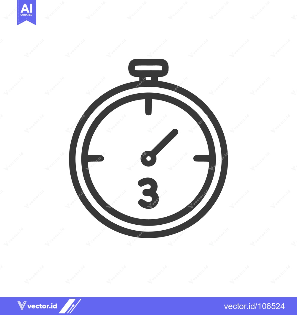 Premium Vector dari Minimalist Stopwatch Icon with Number Three on White Background