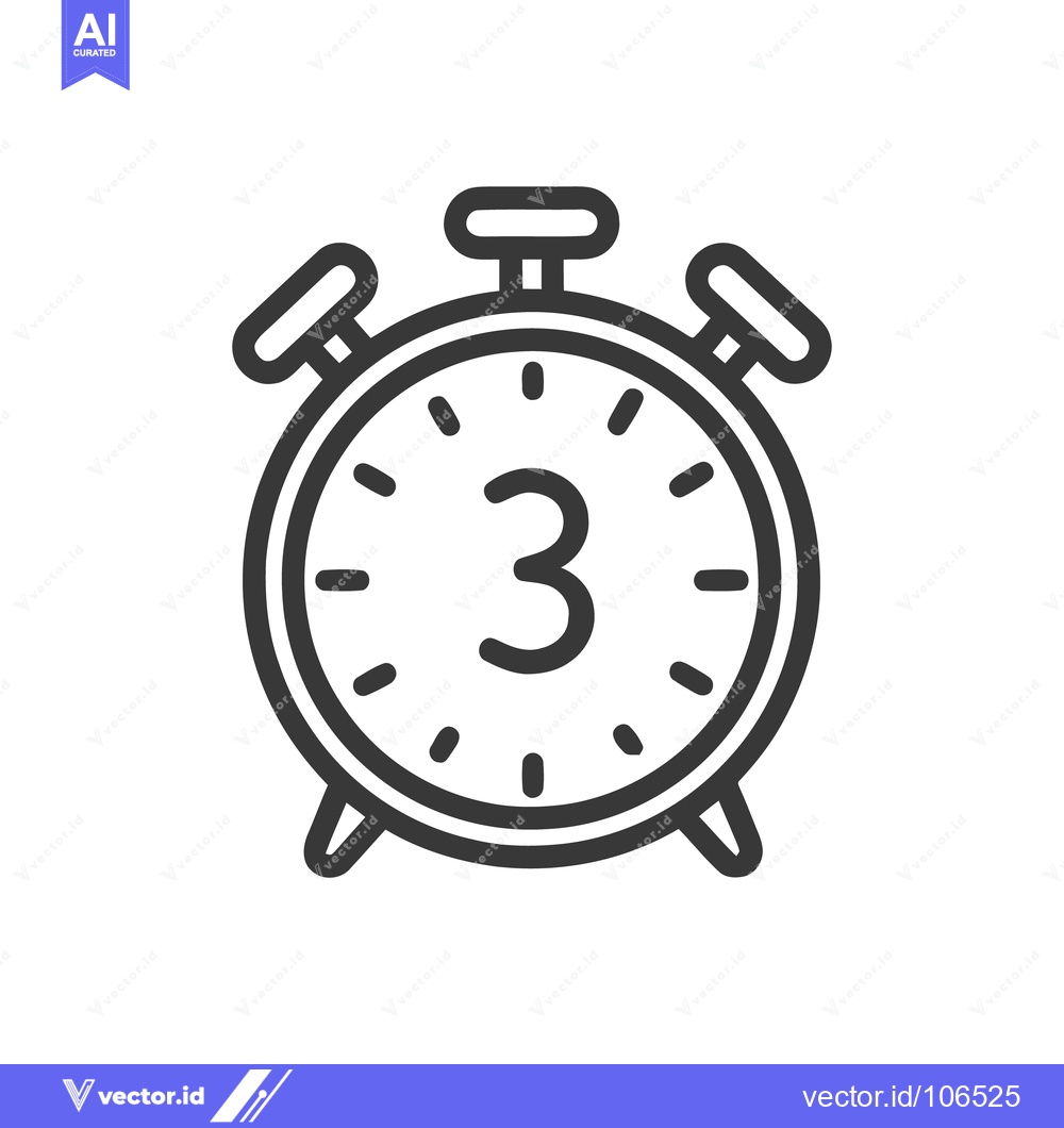 Premium Vector dari Alarm Clock Icon with Number 3, Minimalist Line Art Style
