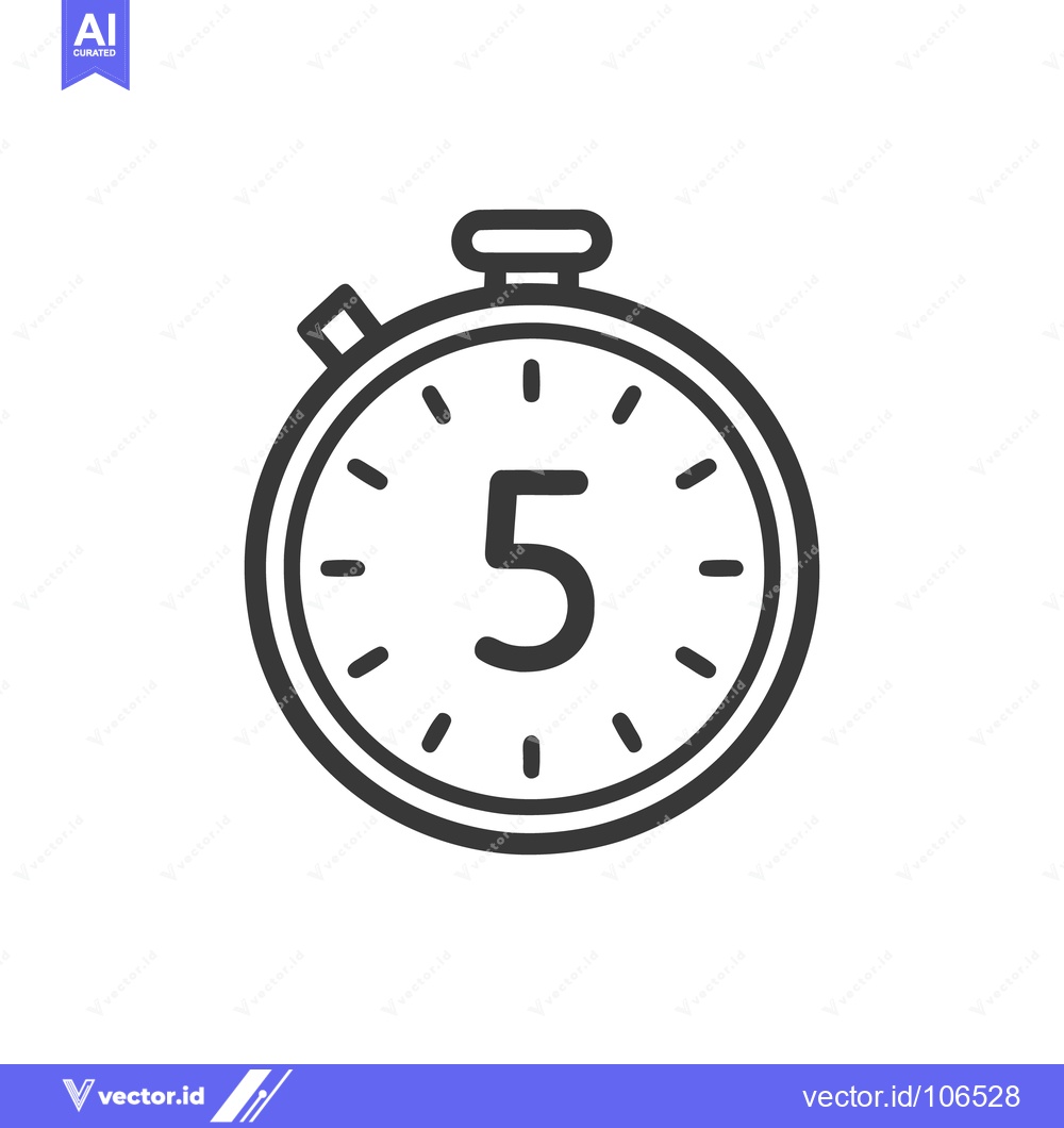 Premium Vector of Minimalist Stopwatch Icon Displaying Number Five on White Background