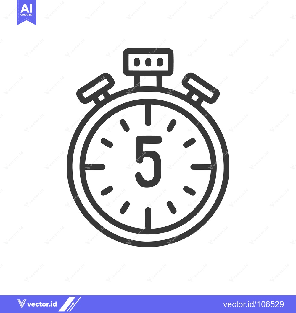 Premium Vector of Minimalist Stopwatch Icon with Number 5, Black Outline on White