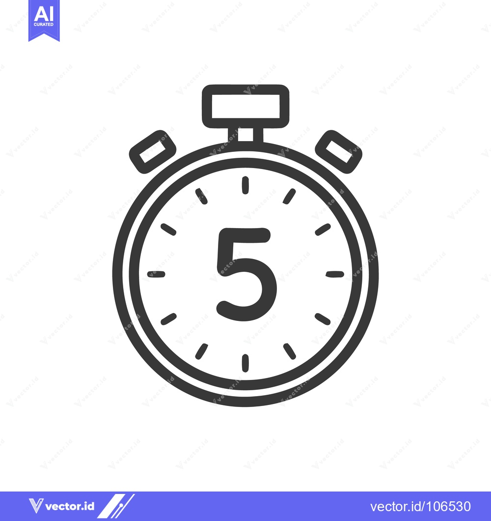 Premium Vector dari Minimalist Stopwatch Icon with Number Five, Isolated on White Backgrou