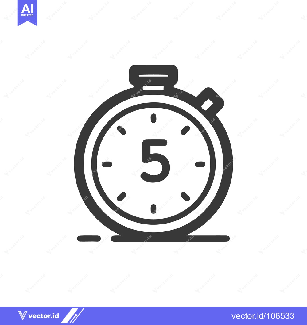 Premium Vector dari Minimalist Stopwatch Icon with Number 5, Isolated on White Background
