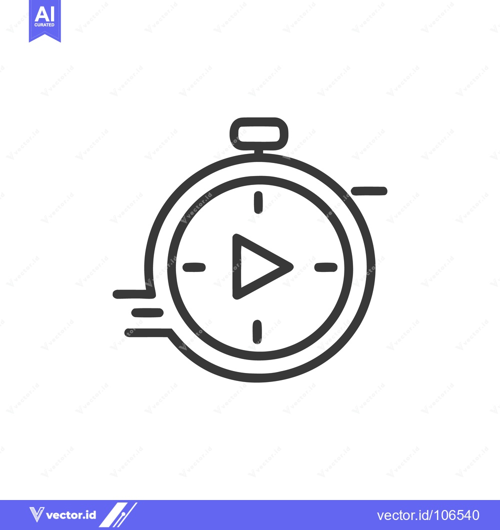 Premium Vector dari Minimalist Stopwatch Icon with Play Symbol and Speed Lines, Vector Des