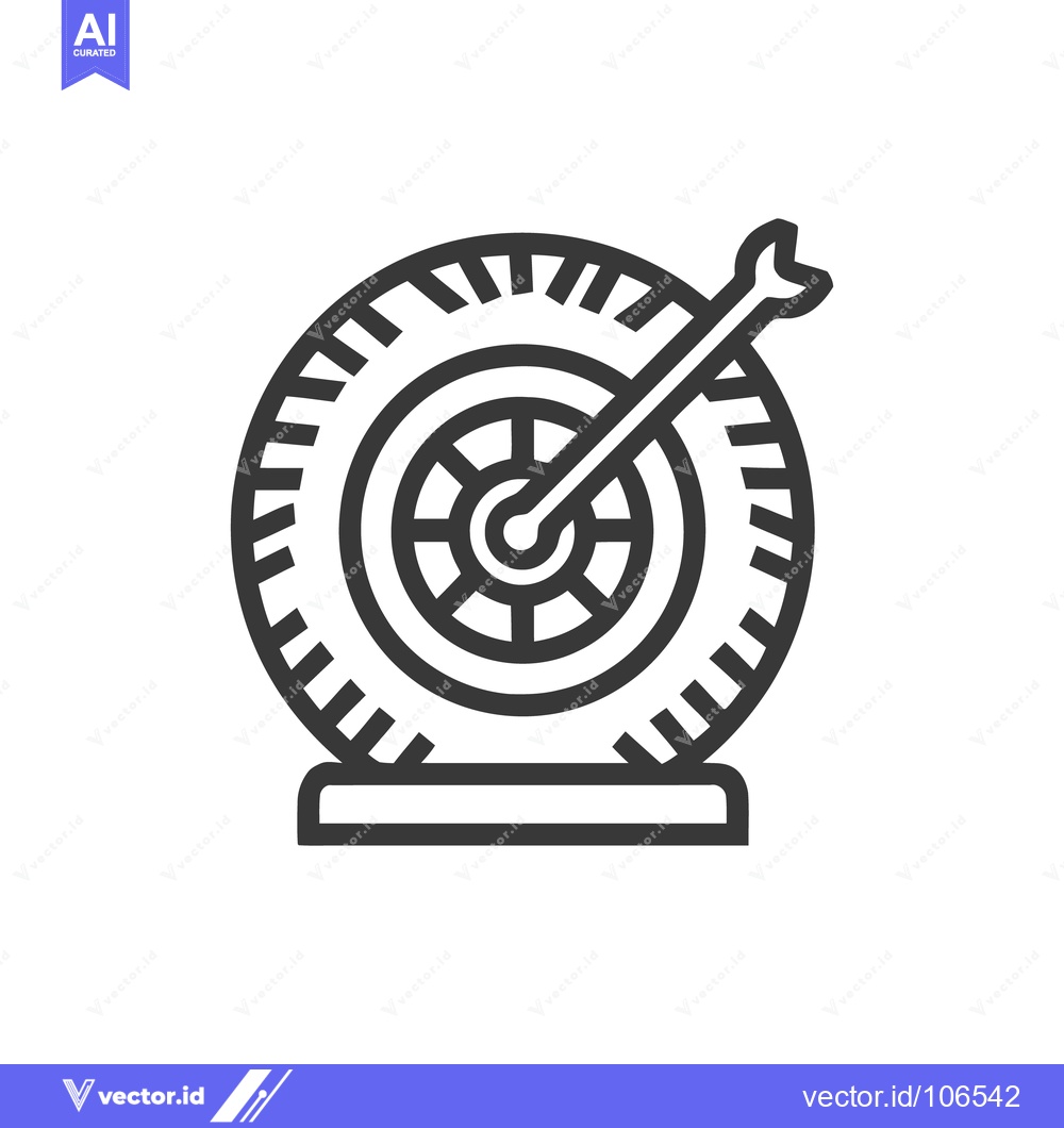 Premium Vector dari Minimalist Dartboard Icon with Arrow, Bullseye, and Stand in Black and