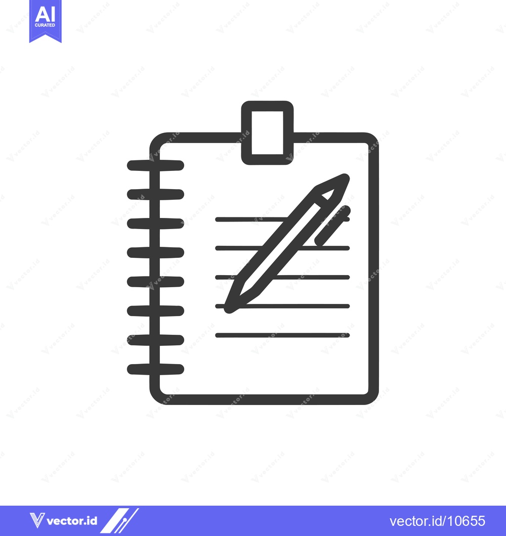 Premium Vector of A Black and White Outline Illustration of a Notepad with a Pen on it