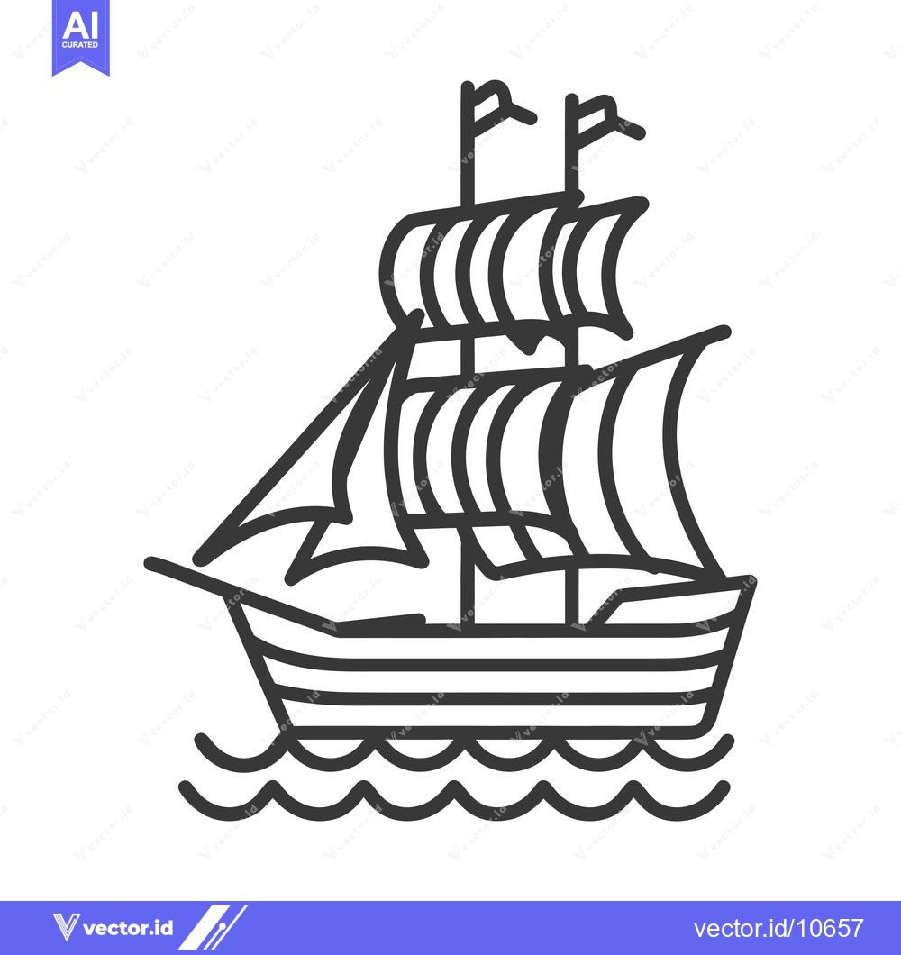 Premium Vector of A Black and White Outline Illustration of a Sailing Ship