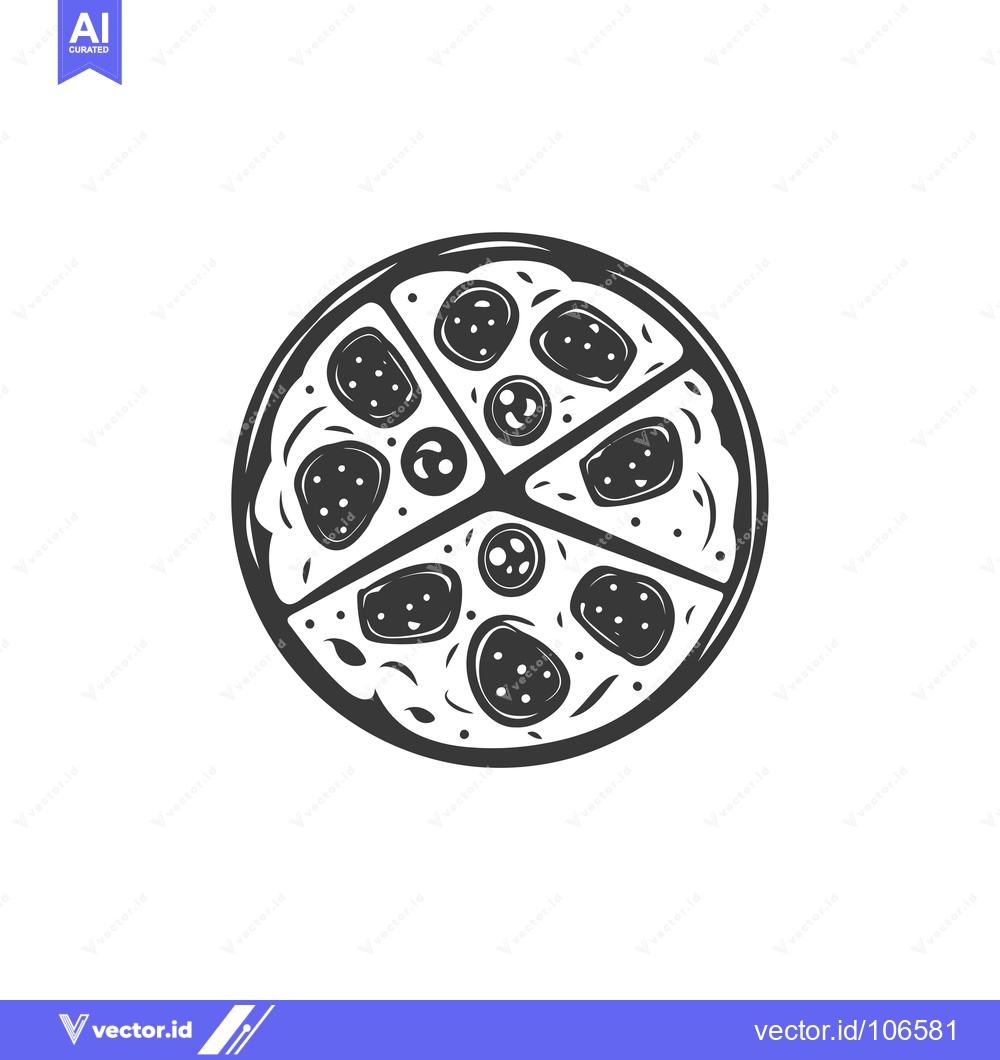 Premium Vector dari Top View of a Pepperoni Pizza with Olives