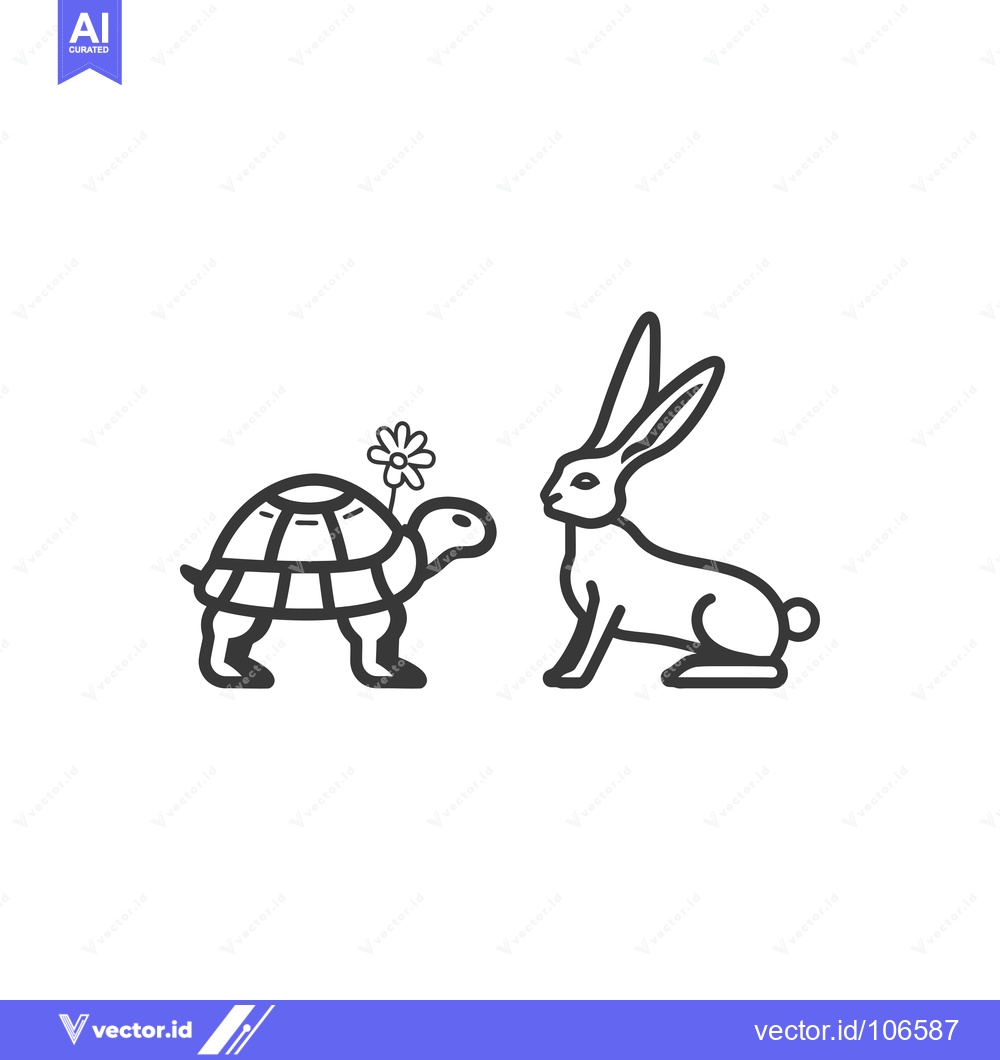 Premium Vector dari Tortoise and Hare Facing Each Other, Flower on Tortoise's Shell