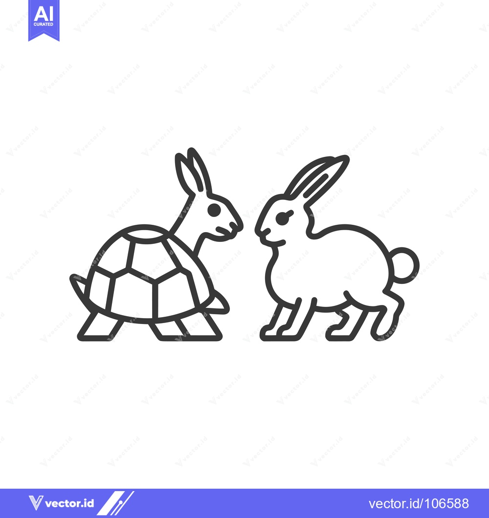 Premium Vector dari Tortoise and Hare Facing Each Other in Outline Style
