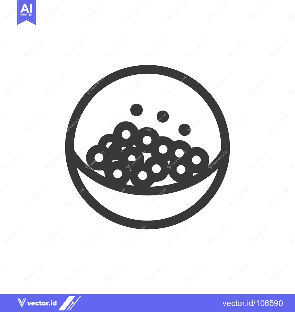 Premium Vector of Minimalist Icon of Bowl with Spheres, Black Outline on White Backgroun