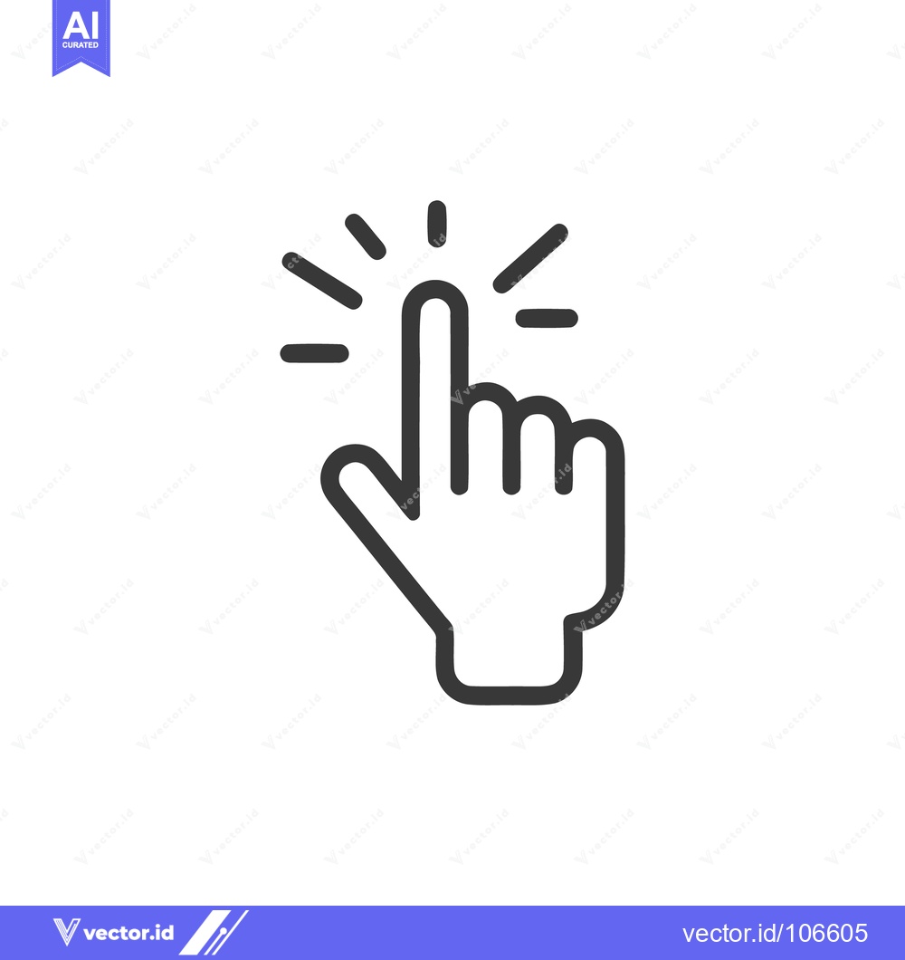Premium Vector of Clicking Finger: Bold Line Art Hand Icon with Radiating Lines on White