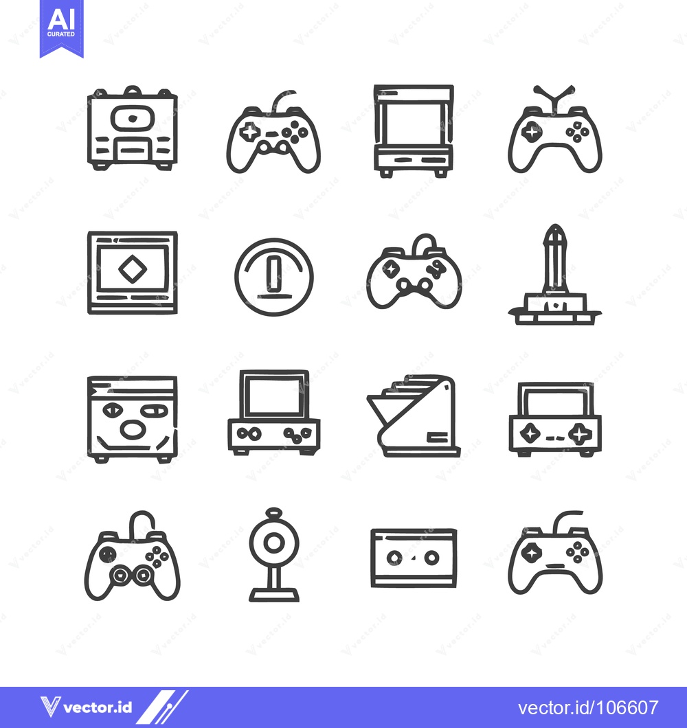 Premium Vector dari Retro Gaming Icons: Minimalist Line Art of Classic Consoles and Contro