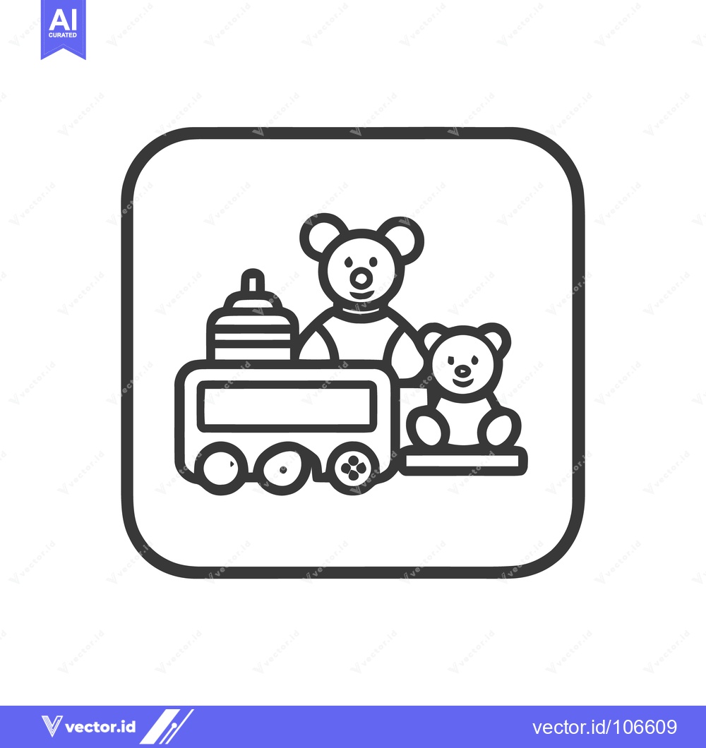 Premium Vector of Playful Teddy Bears and Train Icon in Rounded Square Frame