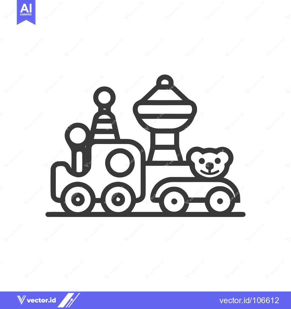Premium Vector of Whimsical Toy Train Icon with Teddy Bear Carriages in Simple Line Art