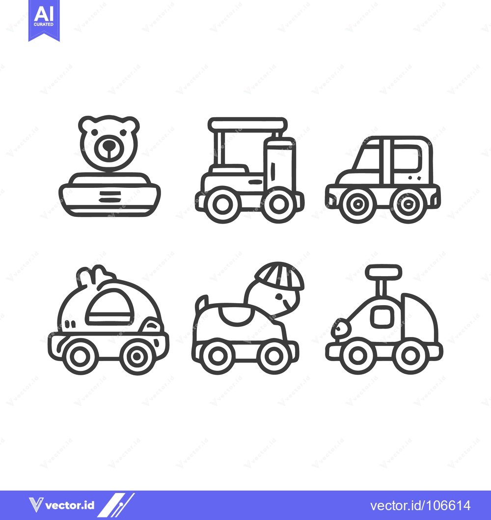 Premium Vector of Playful Toy Car Collection: Minimalist Line Art Icons on White Backgro