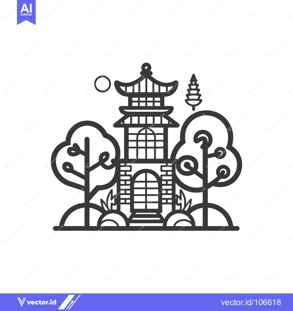 Premium Vector dari Traditional Asian Pagoda Structure in a Garden Setting