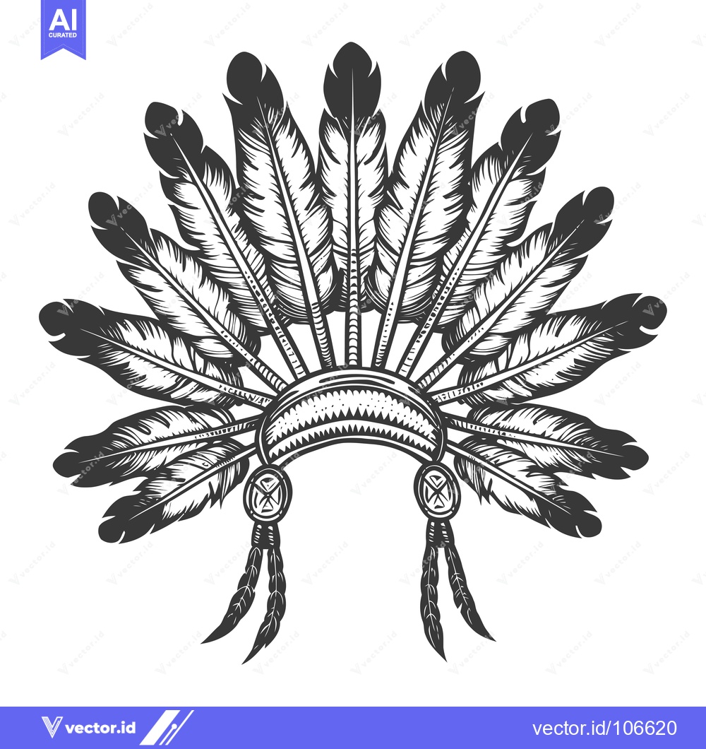 Premium Vector of Traditional Native American Headdress with Feathers