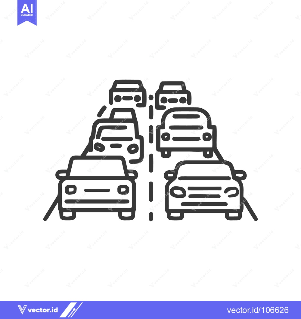 Premium Vector of Traffic Jam Icon: Dense Line Art Depicting Congested Roadway with Mult