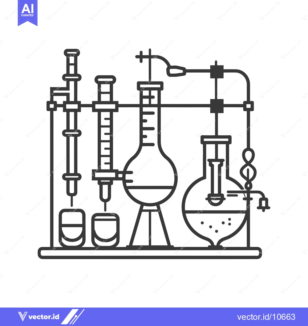 Premium Vector dari A black and white outline illustration of laboratory glassware and equ