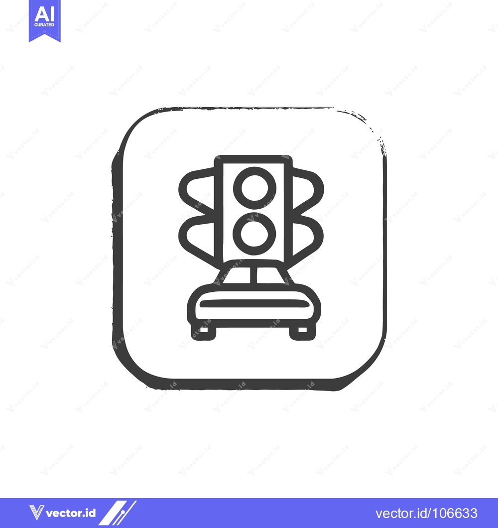 Premium Vector of Car Under Traffic Light Icon in Grunge Frame, Transportation Symbol