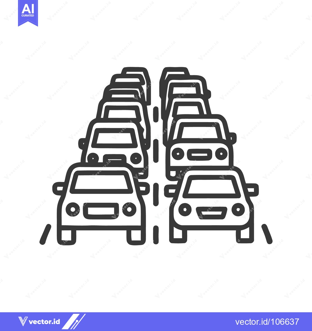 Premium Vector dari Dense Car Traffic Jam: Minimalist Vector Illustration on White Backgro