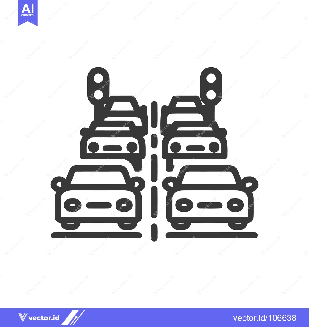 Premium Vector dari Traffic Jam Icon: Cars Stuck Under Traffic Lights, Vector Illustration