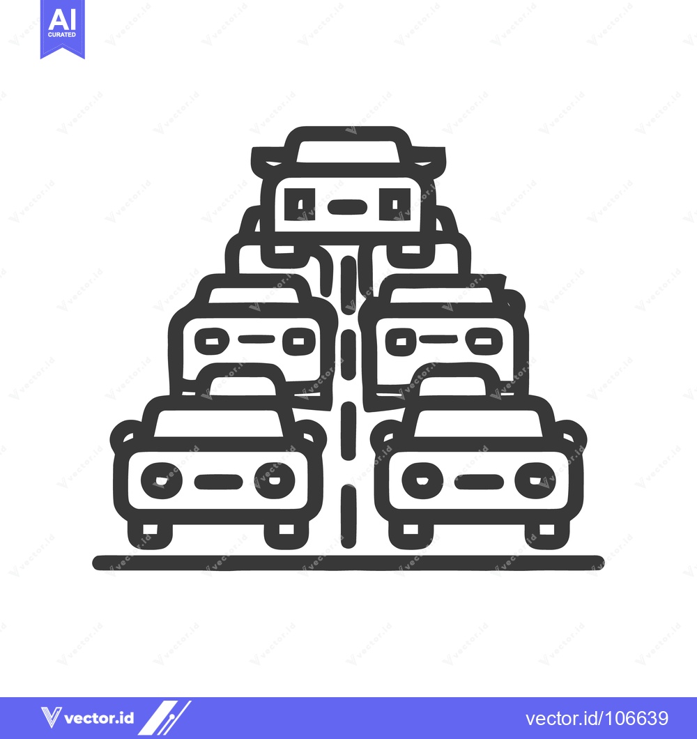 Premium Vector dari Traffic Jam Icon: Stacked Cars in Congestion, Minimalist Black and Whi