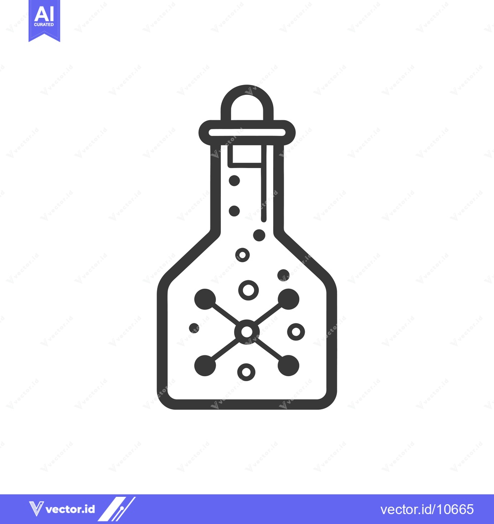 Premium Vector of A Black and White Outline of a Beaker with Molecule Inside