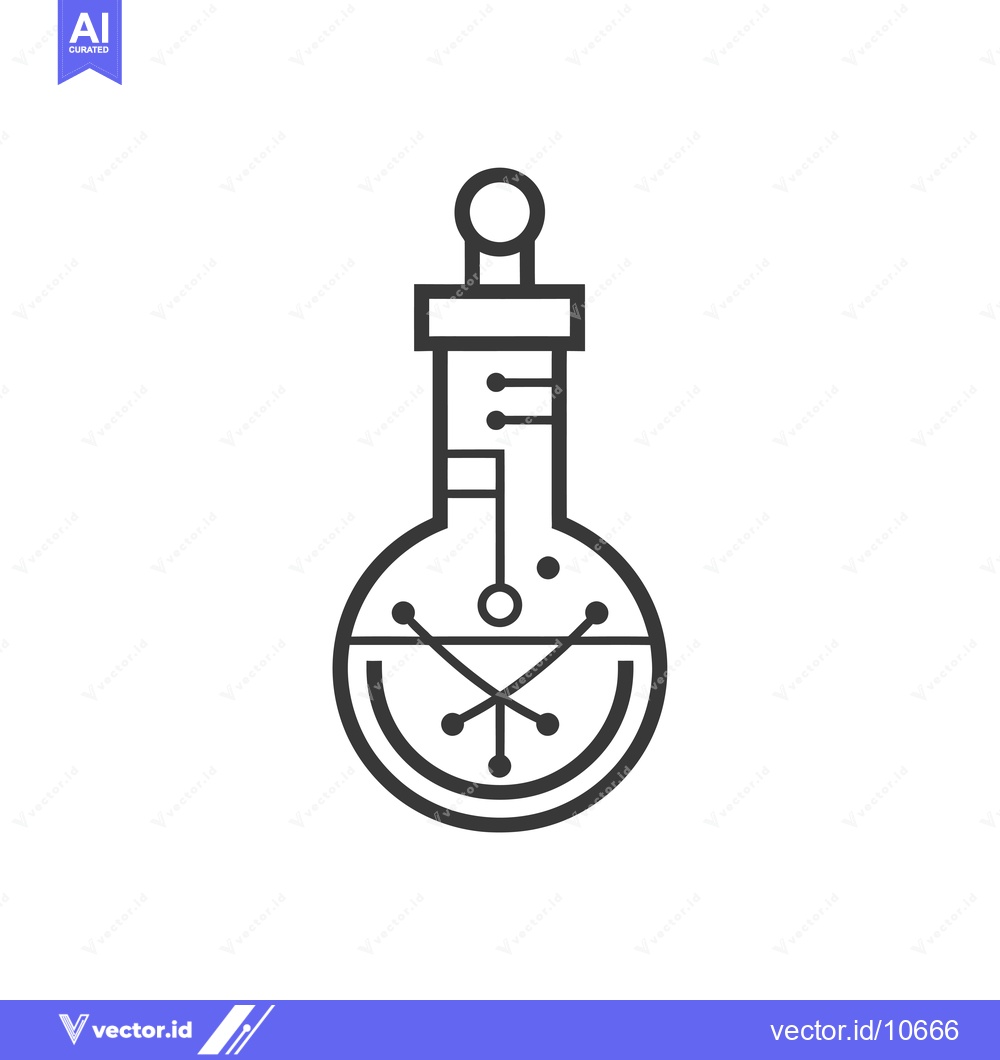 Premium Vector dari A Black and White Outline of a Beaker with Molecules Inside