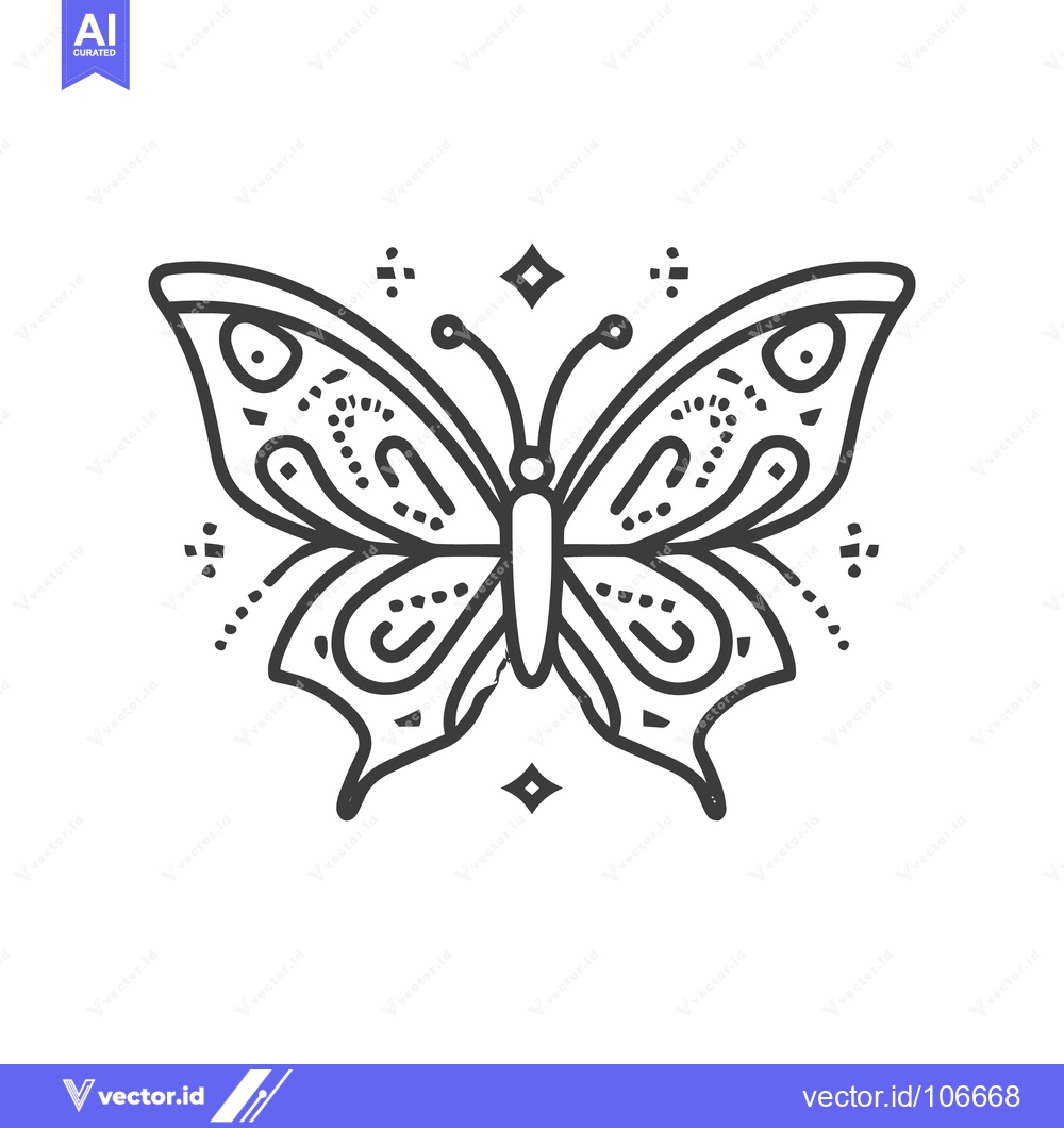 Premium Vector dari Elegant Butterfly Outline with Intricate Wing Details and Sparkle Acce