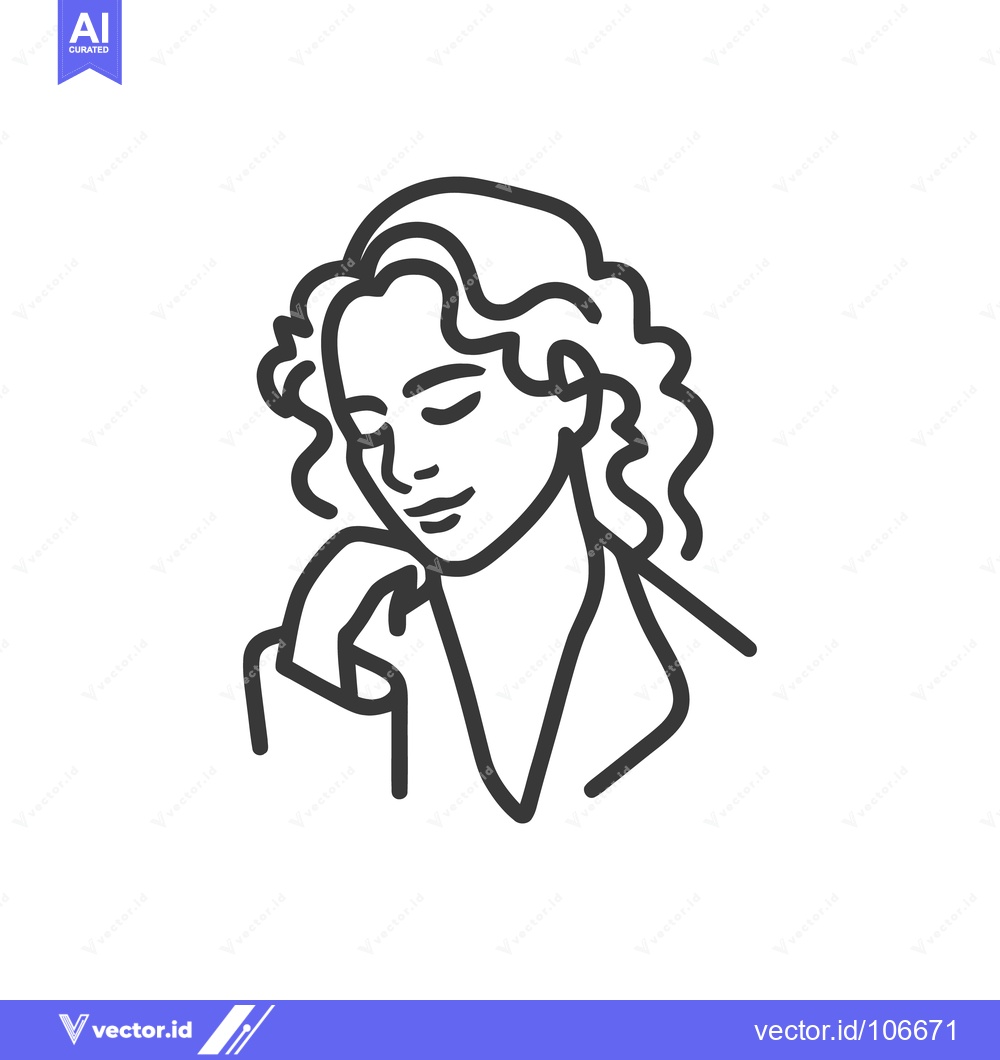 Premium Vector of Minimalist Line Art Portrait of a Pensive Woman with Curly Hair