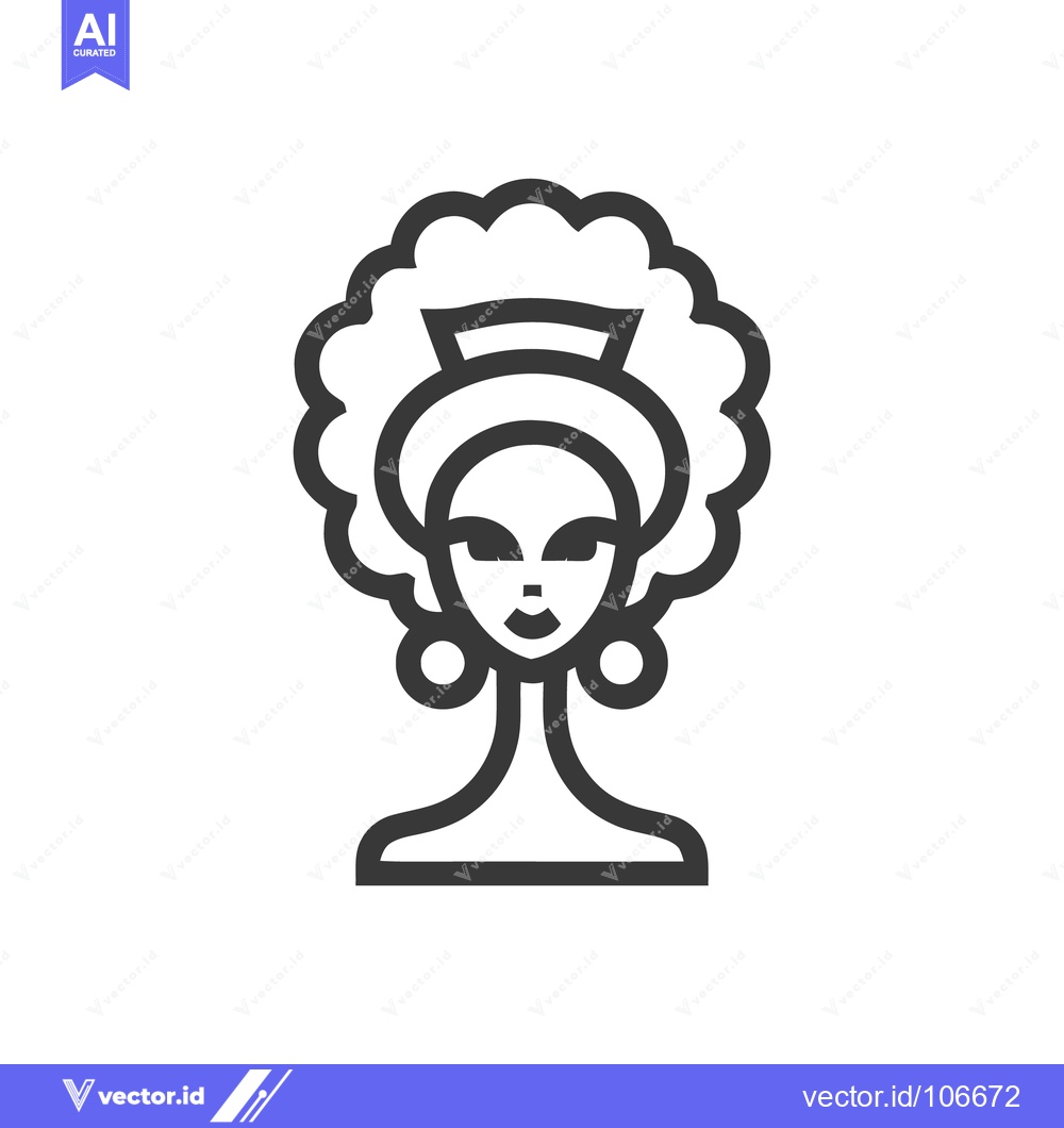 Premium Vector dari Afro Queen Icon: Bold Line Art Portrait with Headwrap and Earrings